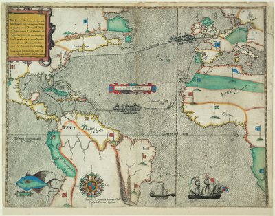 A famosa viagem às Índias Ocidentais efectuada pela frota inglesa de 23 navios e barcos de Baptista Boazio
