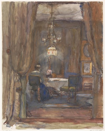 A sala de estar em Riouwstraat, em Haia, à noite de Barbara Elisabeth van Houten