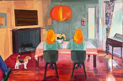 23 perimeter drive, 2025, óleo sobre painel de Barbara Hoogeweegen