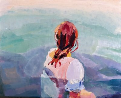 Mar frio (Lara), 2023 (óleo sobre painel de caixa de madeira com primário) de Barbara Hoogeweegen