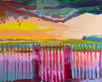 Nem sempre é cor-de-rosa, mas às vezes é, 2024, óleo sobre painel de Barbara Hoogeweegen