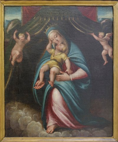 Nossa Senhora e o Menino sob um dossel sustentado por dois anjos (pintura) de Barbara Longhi