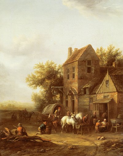 Viajantes regando seus cavalos fora de uma pousada de Barend Gael or Gaal