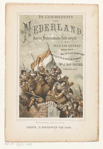 Invasão de Haarlem (título no objeto) Página de título para: J. van Lennep e J. van Vloten, A História da Holanda, Contada ao Povo Holandês, 1880 de Barend Wijnveld