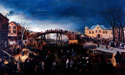 A Winter Landscape with Figures Skating and Playing, c.1640-50 (óleo sobre painel) de Barent (follower of) Avercamp