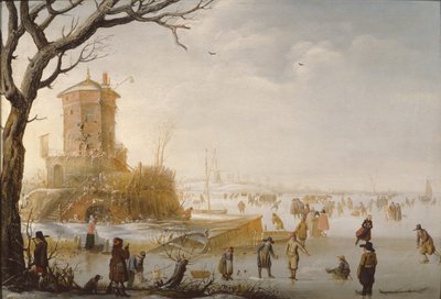 Uma cena de inverno com figuras no gelo de Barent Avercamp
