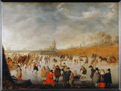 Patinagem em Kampen - Patinagem no gelo em Kampen ... de Barent Avercamp