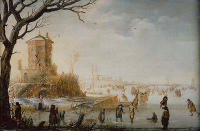 Paisagem de inverno com patinadores (óleo sobre madeira) de Barent Avercamp
