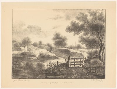 Paisagem com casas, riacho e caminho de Barentie Willem Dietz