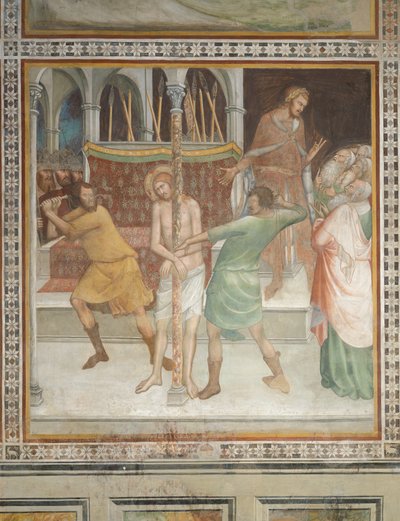 Cena do Novo Testamento: Flagelação de Cristo (fresco) de Barna da Siena