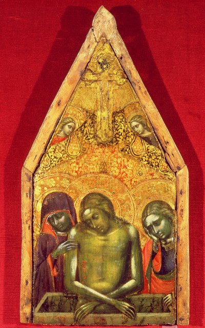 Pieta tempera no painel com têxteis aplicados de Barnaba da Modena