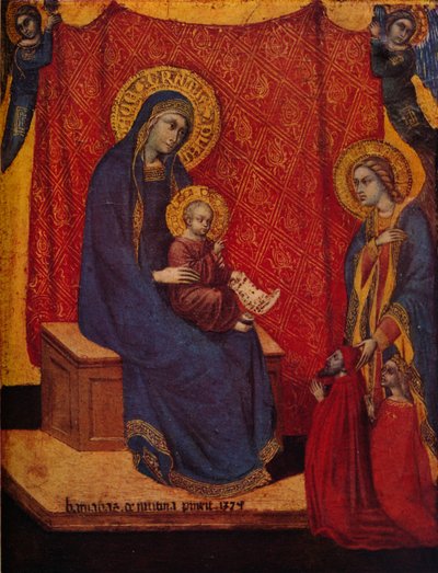 A Madonna Entronizada e Dois Doadores em Adoração, 1374 de Barnaba da Modena