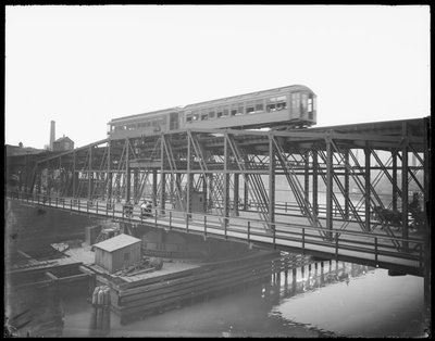 Ponte Wells Street Bridge, Chicago, Illinois, EUA, c.1905 (foto a p/b) de Barnes and Crosby