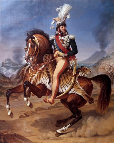Retrato equestre de Joachim Murat (1767-1815) Rei de Nápoles a Nápoles com vista sobre a Vesúvio (Vesuvio) Pintura de Antoine Jean Gros (1771-1835) Sol do século XIX. 3,43x2,8 m - Retrato equestre de Joachim Murat (1767-1815), Rei de Nápoles em Nápoles de Baron Antoine Jean Gros