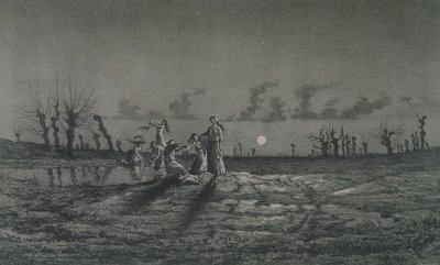 O Lavandieres ou o Night Washerwomen, ilustração para Legendes Rustiques por George Sand (1804-76) 1858 de Maurice Sand