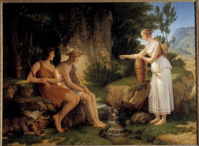 Os Pastores no Túmulo de Amyntas Ilustração dos "Idyllles" de Salomon Gessner - Pintura de Pierre Narcisse (Pierre-Narcisse) Guerin (1774-1833) 1805 Sol 1,31x1,76 m de Baron Pierre-Narcisse Guerin