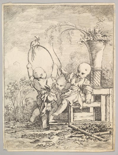 Crianças chinesas brincando com um papagaio, 1760-70. de Baron de Thiers Louis Antoine Crozat