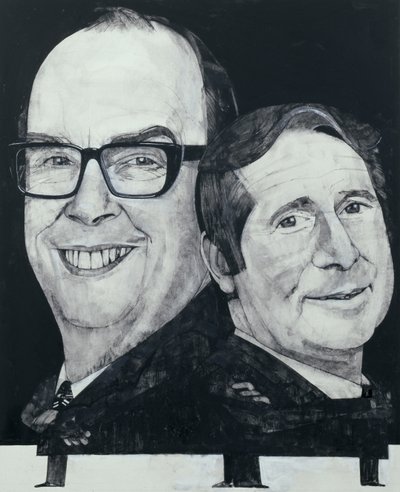 Retrato de Morecambe e sábio, ilustração para o ouvinte, 1970 (guache a bordo) de Barry Fantoni