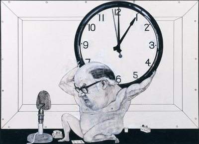 Retrato de William Hardcastle, ilustração para The Radio Times, de 1970 (guache e caneta e tinta a bordo) de Barry Fantoni