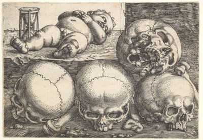 Criança morta com quatro caveiras, meados do século XVI. de Barthel Beham