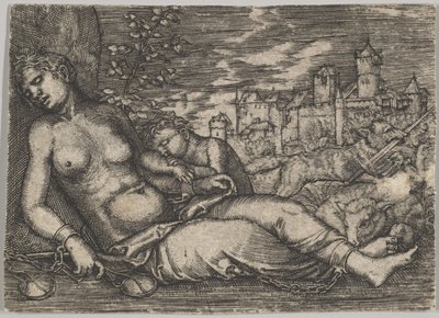 Cópia de Der Welt Lauf Sleeping Justice, início do século XVI. de Barthel Beham