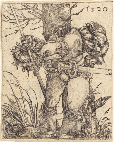 Soldado de infantaria na frente de uma árvore de Barthel Beham