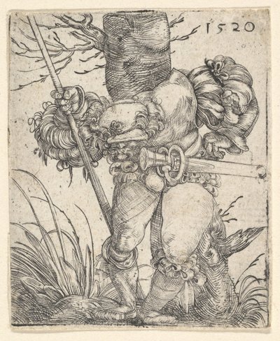 Soldado de infantaria na frente de uma árvore, meados do século XVII. de Barthel Beham