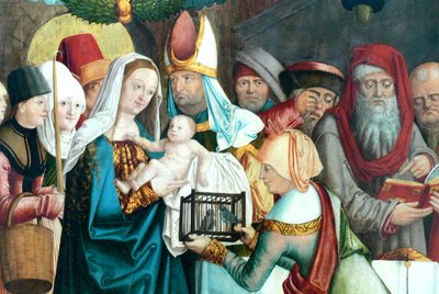 Alemão: Ala do antigo altar-mor da Frauenkirche com cenas da Virgem Maria Altar Welser: Apresentação da Virgem Maria e de Jesus no Templo de Barthel Beham