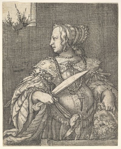 Judith, com metade do comprimento e perfil à esquerda, uma espada na mão direita e na cabeça de Holo. de Barthel Beham