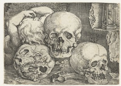Criança com três crânios de Barthel Beham