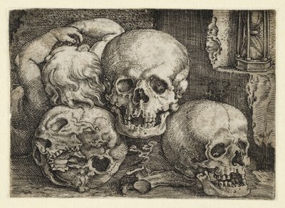 Criança com três crânios de Barthel Beham