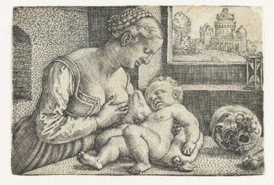 Maria com criança ao peito e crânio de Barthel Beham