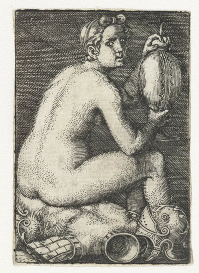 Mulher nua sentada na armadura de Barthel Beham