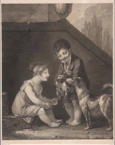 Duas crianças com cães
Oh, les jolis petits chiens de Barthélémy Joseph Fulcran Roger