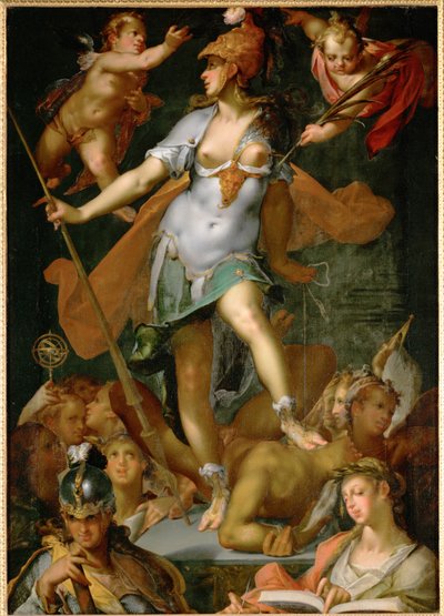 A vitória de Minerva sobre a Ignorância (óleo sobre tela) de Bartholomaeus Spranger