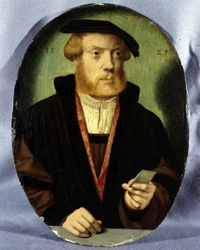 Um retrato de um jovem vestindo um cabo forrado de peles de Bartholomaeus the Elder Bruyn