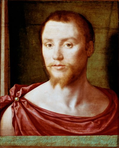 Retrato do homem com a cara antiga do homem vermelho com barba (ou cabra) de dois pontas, é coberto com uma tanga. Pintura sobre madeira atribuída a Pseudo Felix Chretien (ca. 1510-1579). cerca de 1535-1550 Dim. 48x39 cm Paris, musee du Louvre - Retrato de de Bartholomeus (active 1518 1541) Pons