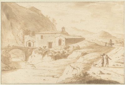 Paisagem montanhosa com uma Capela junto a uma ponte de Bartholomeus Appelman