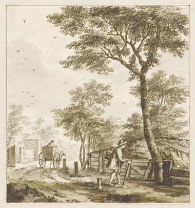 Paisagem com figuras e um cavalo e carruagem de Bartholomeus Barbiers