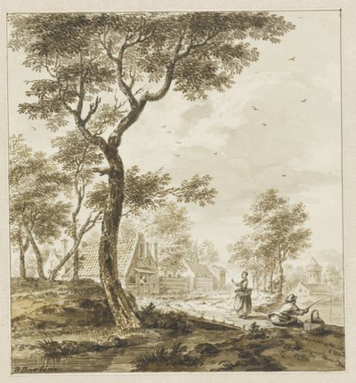 Paisagem com figuras e um pescador do lado direito de Bartholomeus Barbiers