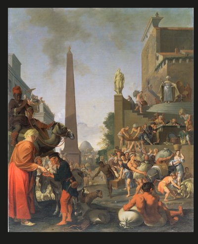 Joseph distribuindo milho no Egito, 1655 de Bartholomeus Breenbergh