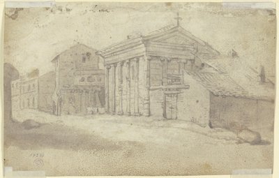 Rua com antigo templo de ordem jónica, agora uma igreja cristã com uma colunata acrescentada de Bartholomeus Breenbergh