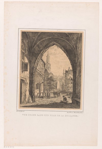 Arquitetura da cidade debaixo de um portão Vue Prize dans une ville de la Hollande (título do objeto) de Bartholomeus Johannes van Hove