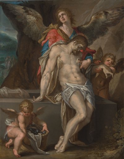 Anjos carregam o corpo de Cristo (Angel Pietà) de Bartholomeus Spranger