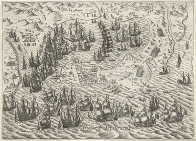 Batalha Naval ao largo de Cádis, 1596 de Bartholomeus Willemsz. Dolendo (attributed to)