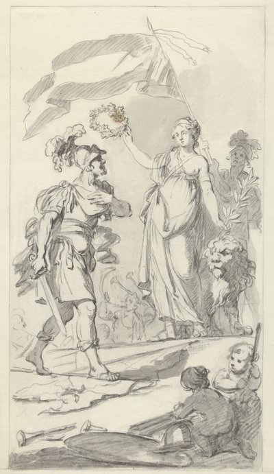 O corajoso Batavian coroado pela Virgem Holandesa, 1799
Desenhos para o monumento no festival nacional que celebra a paz de 17 de Dezembro de 1799 (título da série) de Bartholomeus Ziesenis