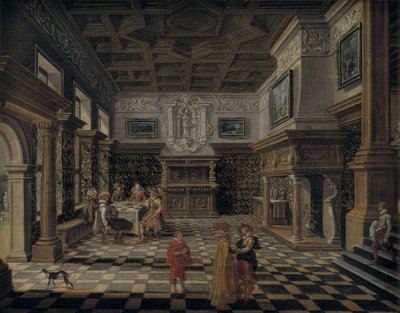 Interior renascentista suntuoso com banquete de Bartholomeus van Bassen