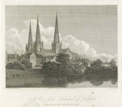 Catedral de Lichfield - vista sudoeste: gravura, 1796 de Bartholomew Howlett