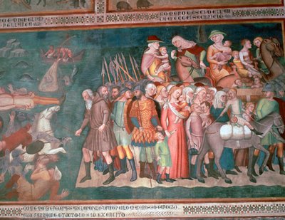 Afresco dos israelitas cruzando o Mar Vermelho, século XIV de Bartolo di Fredi