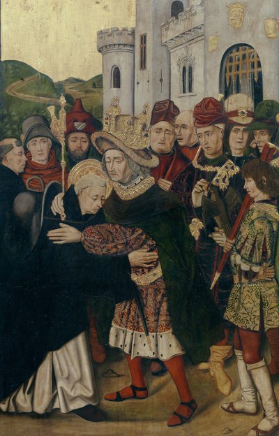 O rei Fernando I de Castela recebeu São Domingos de Silos, 1478-1480 de Bartolomé Bermejo
